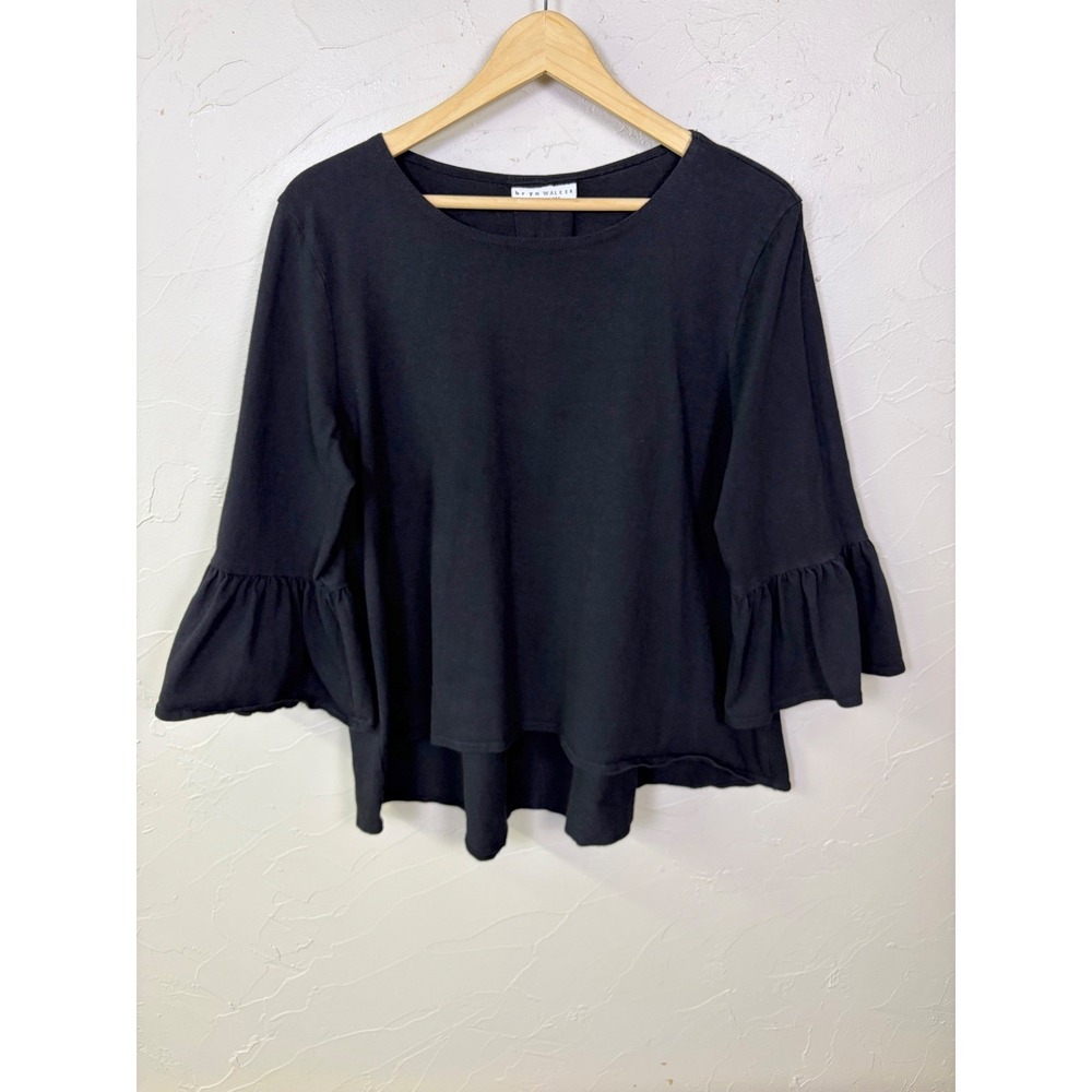 Bryn Walker Bell Sleeve Top Womens‎ L Black Cotton High Low Hem Lagenlook